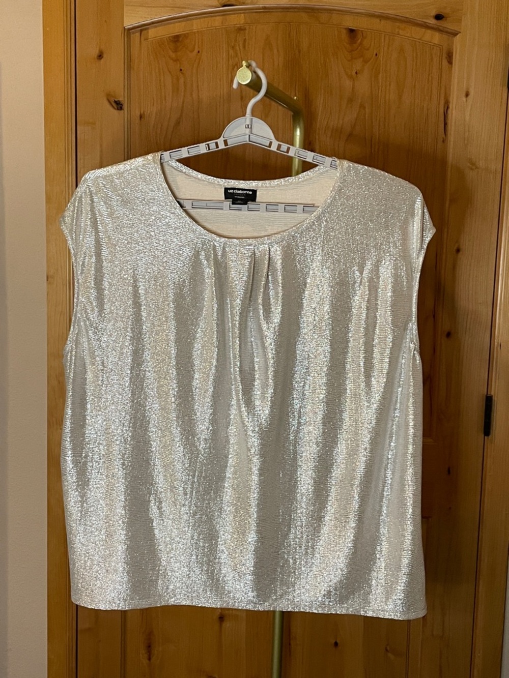 Liz Claiborne Career Woman Metallic Gold Drape Neck Sleeveless Top Size 2X